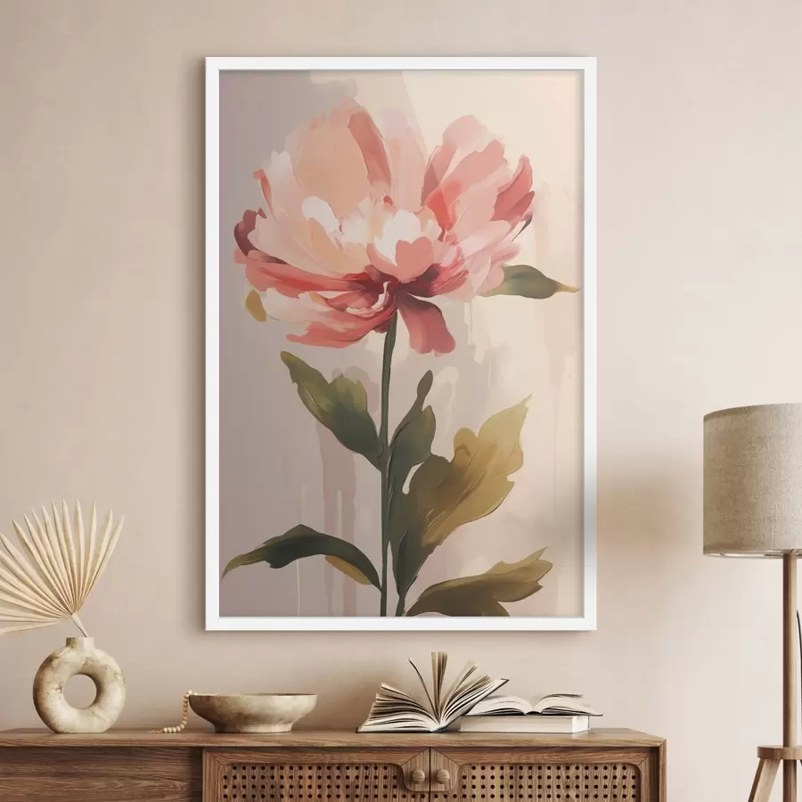 Fototapety Pivoňka s koralovo ružovými okvetnými lístkami v štýle modernej umeleckej ilustrácie f46948