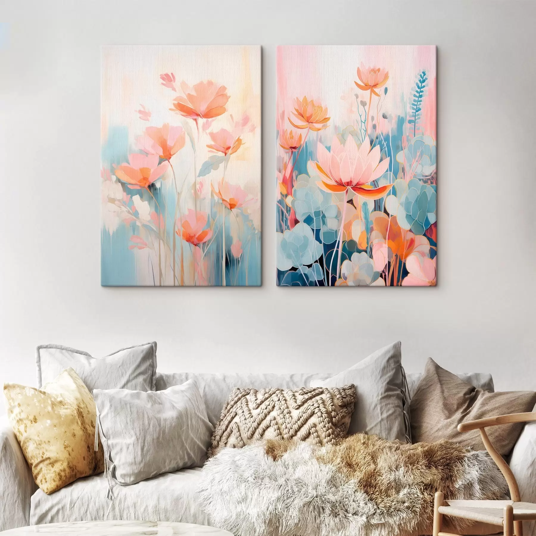 Obraz Akvarelová harmónia kvetov v ružovo-modrej palete m01084