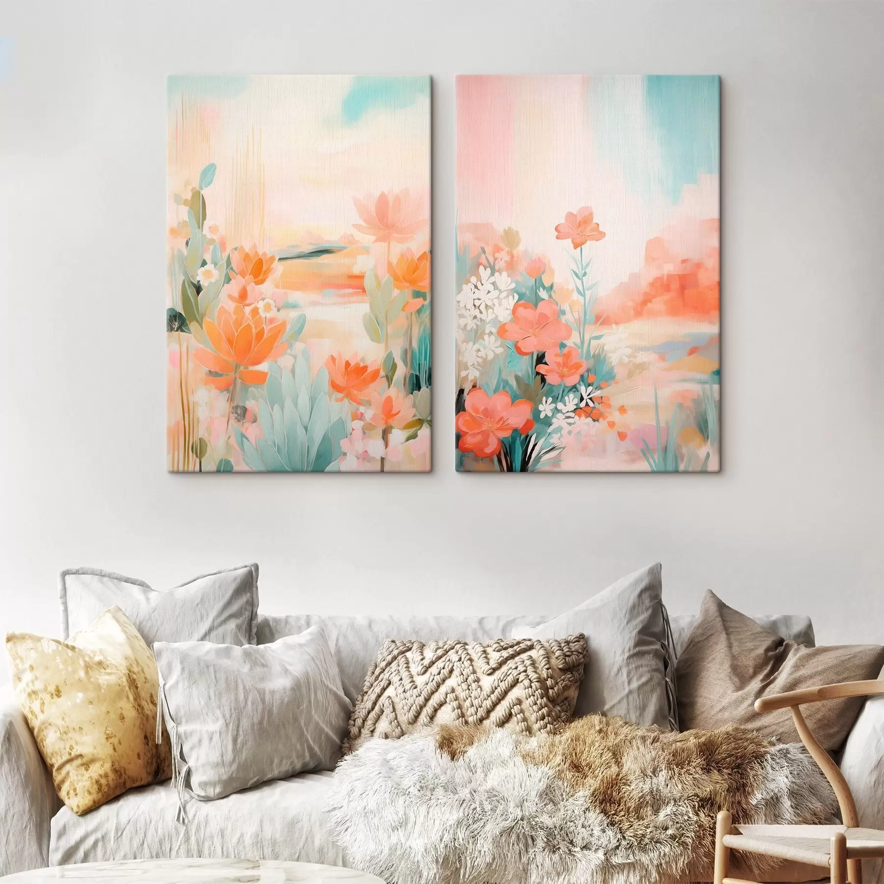 Obraz Kvetinové motívy v pastelových tónoch na pozadí ľahko zamatového údolia m01085