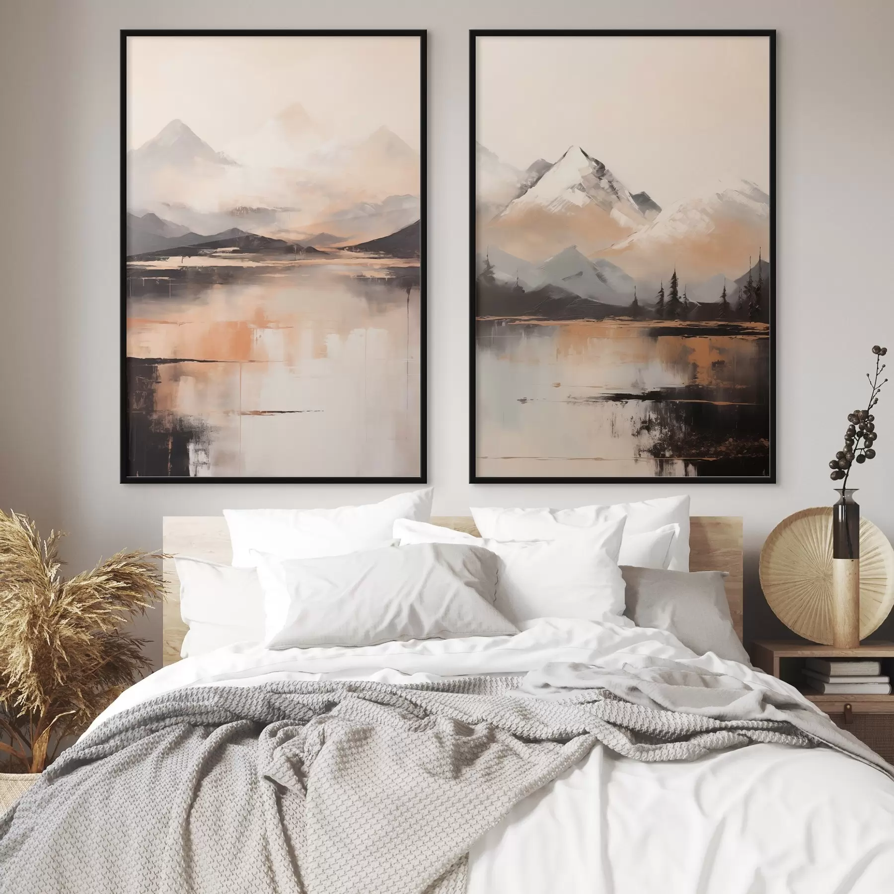 Fototapety Krajinársky textúrovaný obraz imitujúci hory a jazero d00831