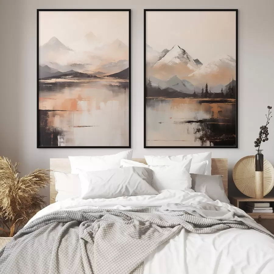 Fototapety Krajinársky textúrovaný obraz imitujúci hory a jazero d00831