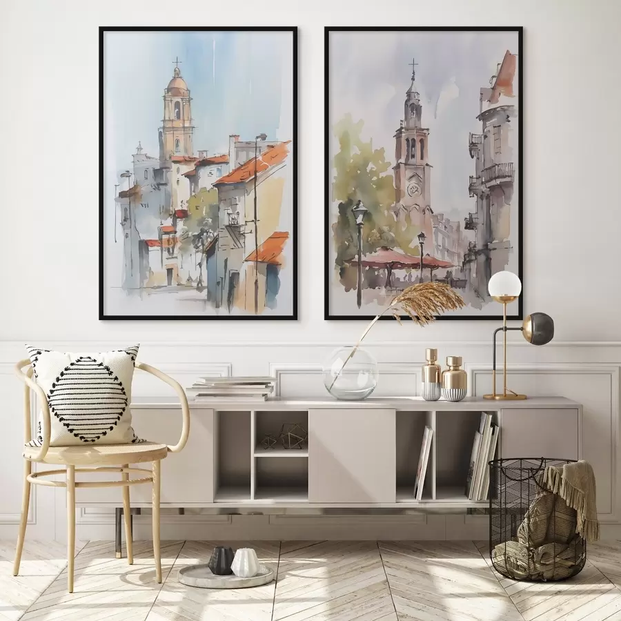 Fototapety Imitácia akvarelu mestského panorámatu d00832