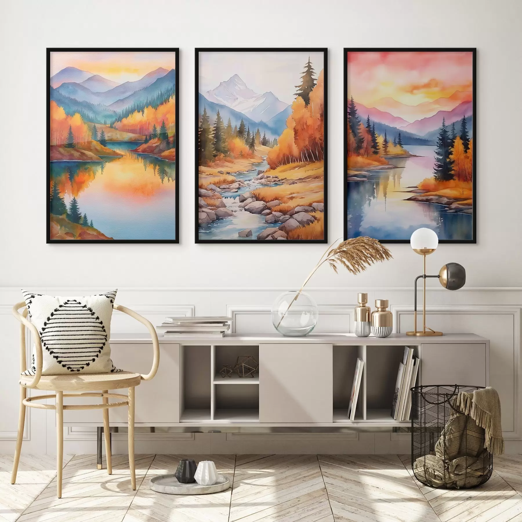 Fototapety Jesenná horská krajina v teplých odtieňoch západu slnka d00930