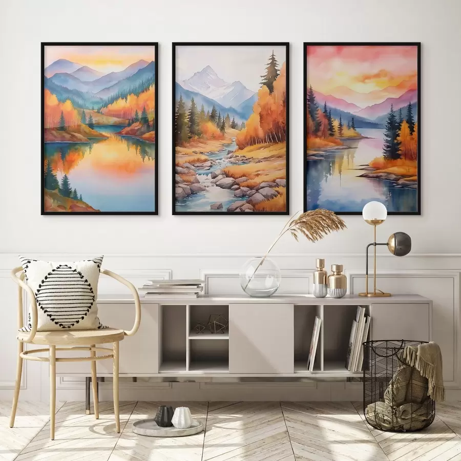 Fototapety Jesenná horská krajina v teplých odtieňoch západu slnka d00930