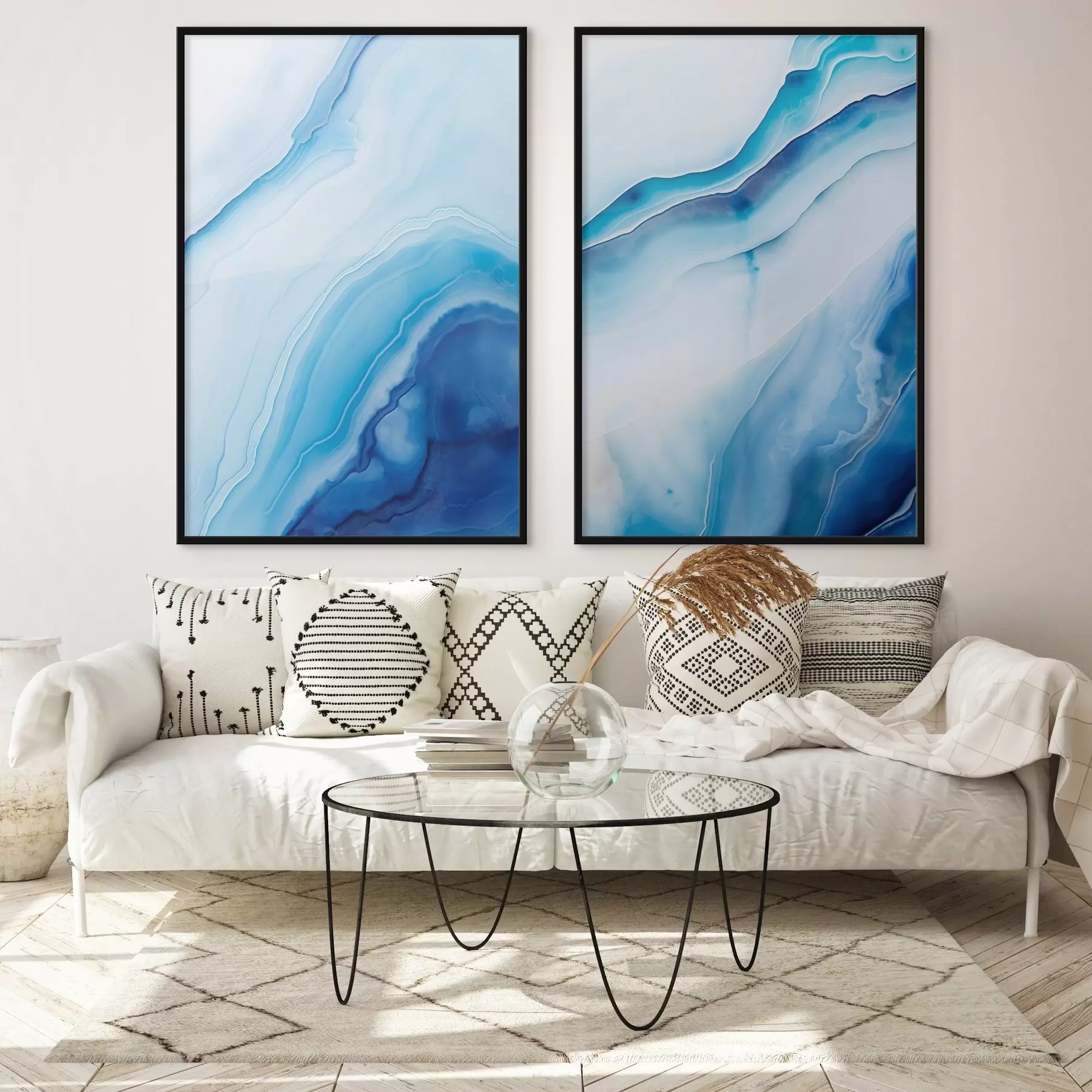 Fototapety Abstraktná modro-biela achátová potlač, víriace línie a prechody, hladká textúra, moderné umenie, minimalistický štýl d00888