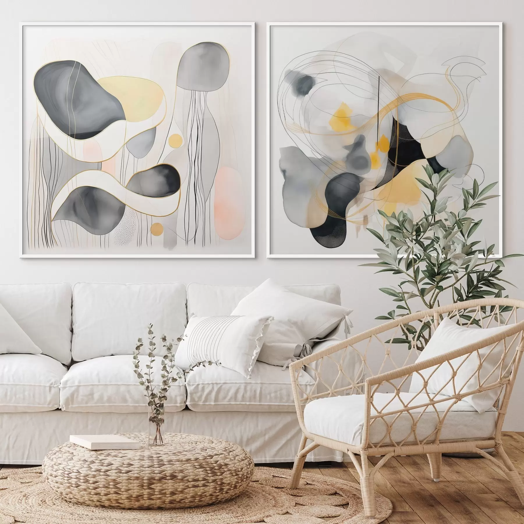 Fototapety Monochromatický a žltý akcent v abstraktnom štýle d00905