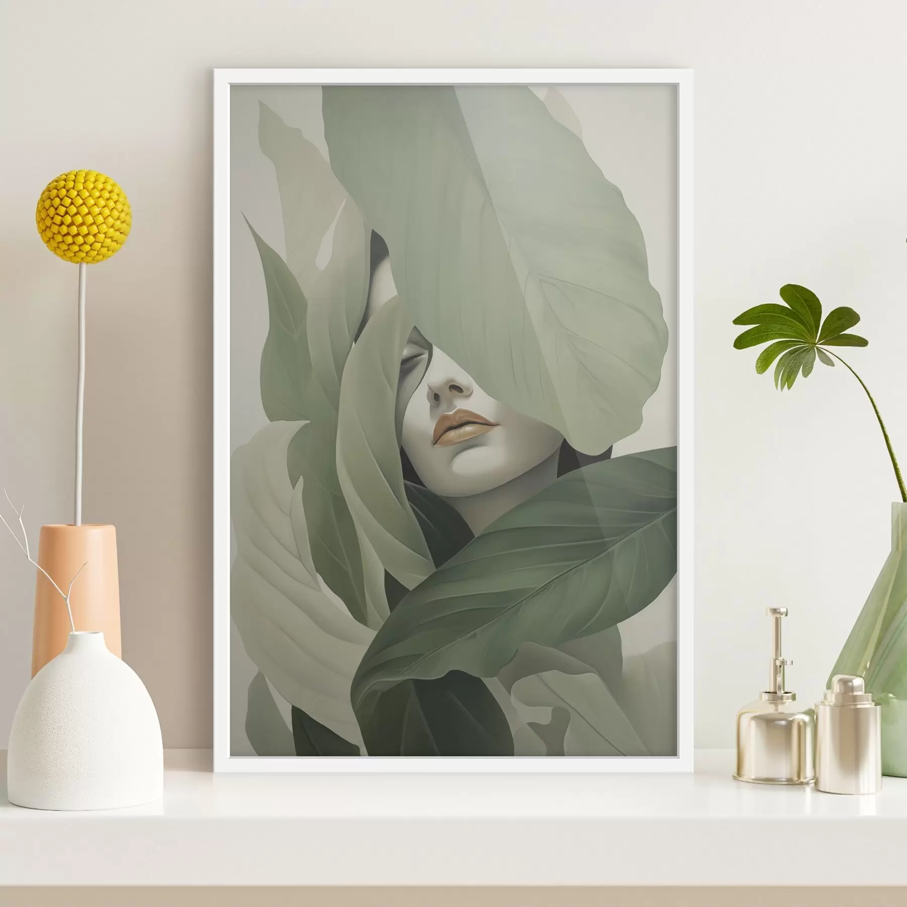 Fototapety Surrealistický portrét dievčaťa v listnatom poraste f47332