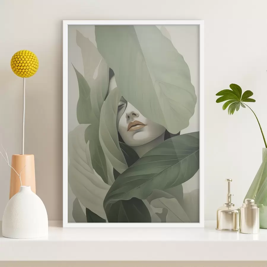 Fototapety Surrealistický portrét dievčaťa v listnatom poraste f47332