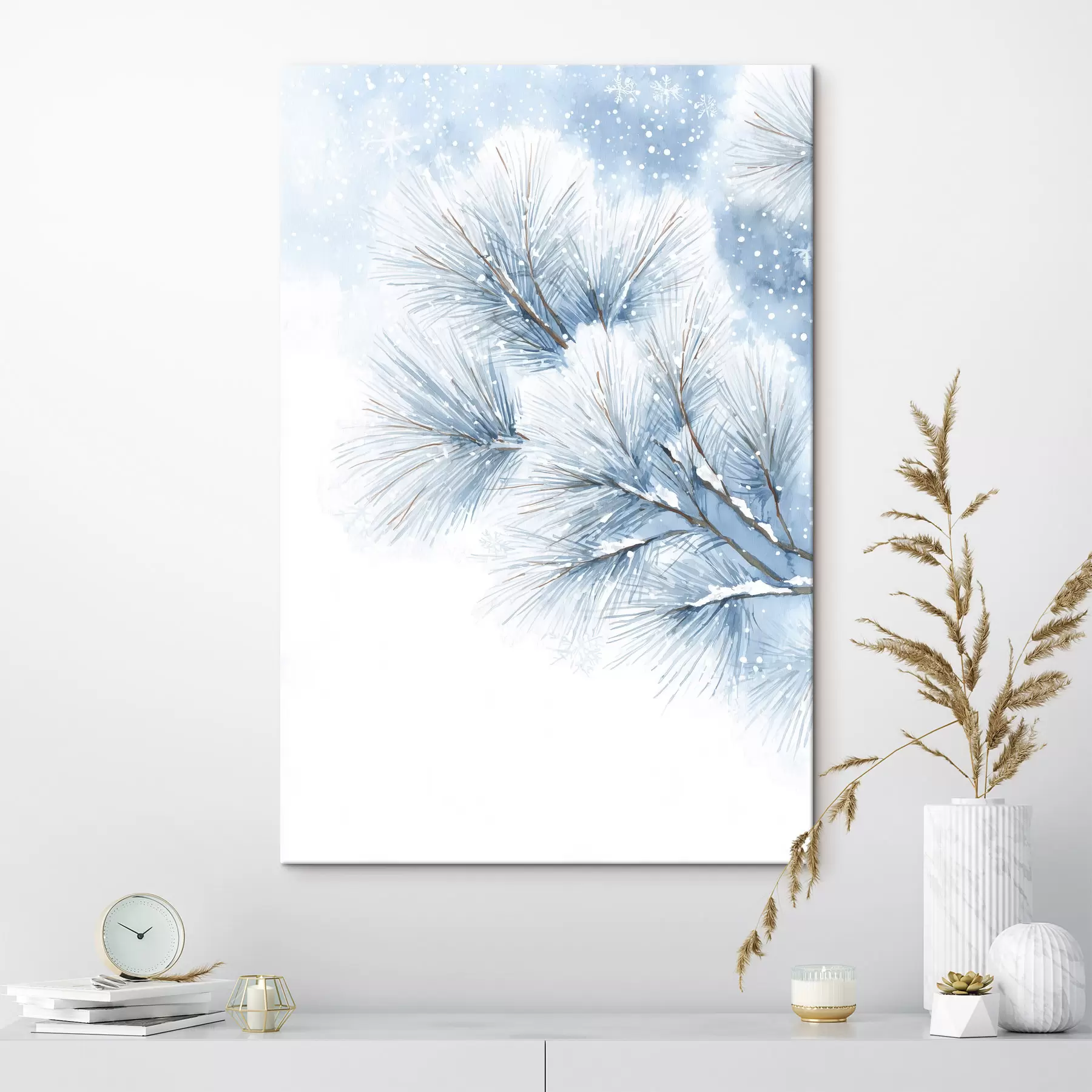 Obraz zasnežená borovicová vetva v akvarelovom štýle s47114