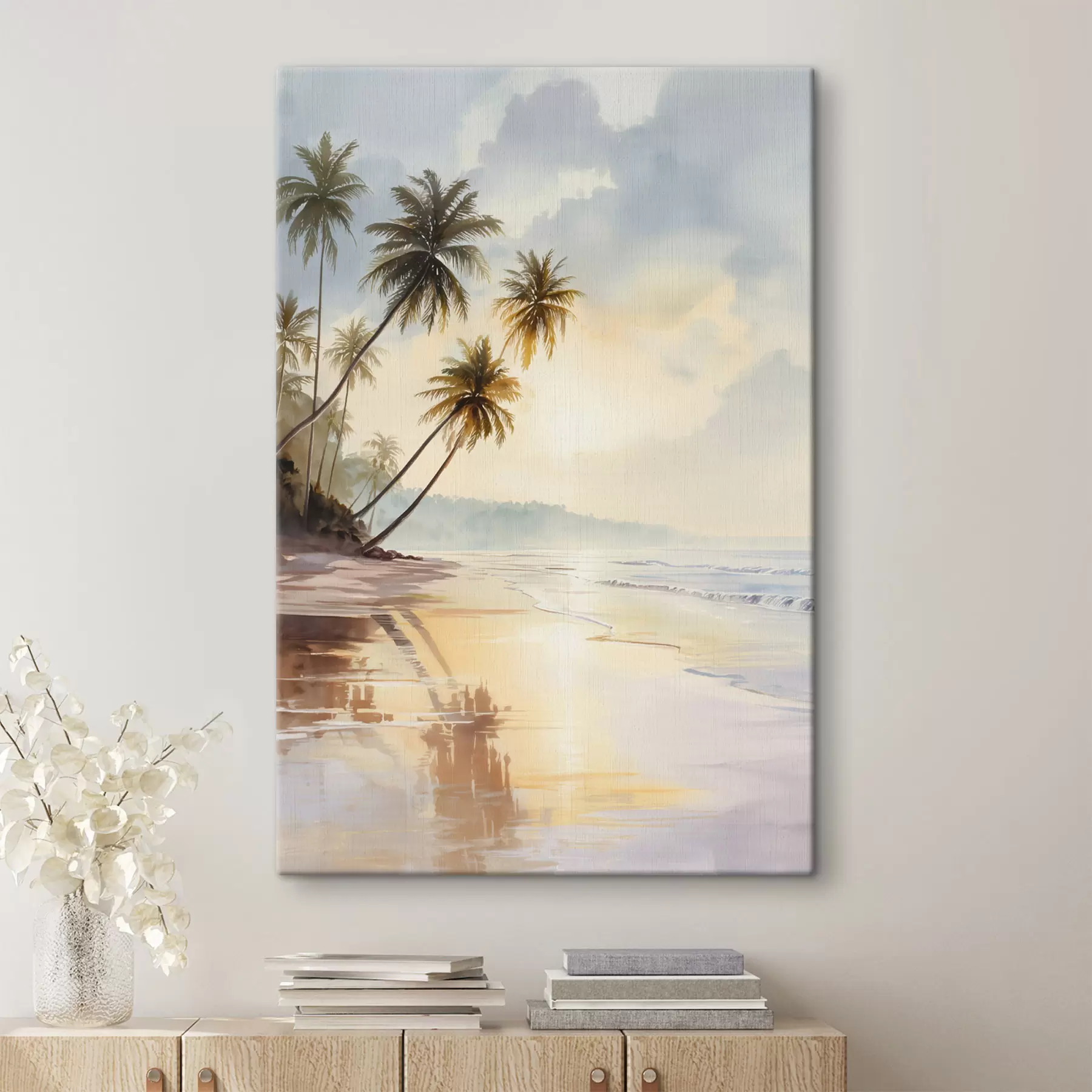 Obraz pláž pri západe slnka na ostrove v akvarelovom štýle s47136