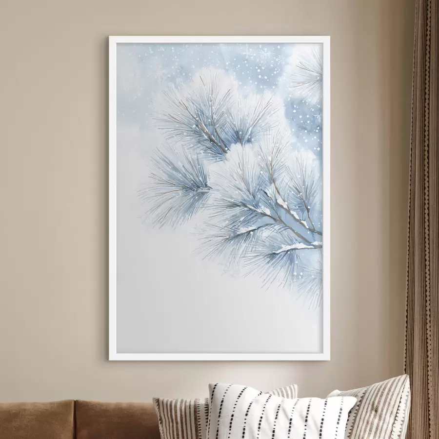 Fototapety zasnežená borovicová vetva v akvarelovom štýle f47114