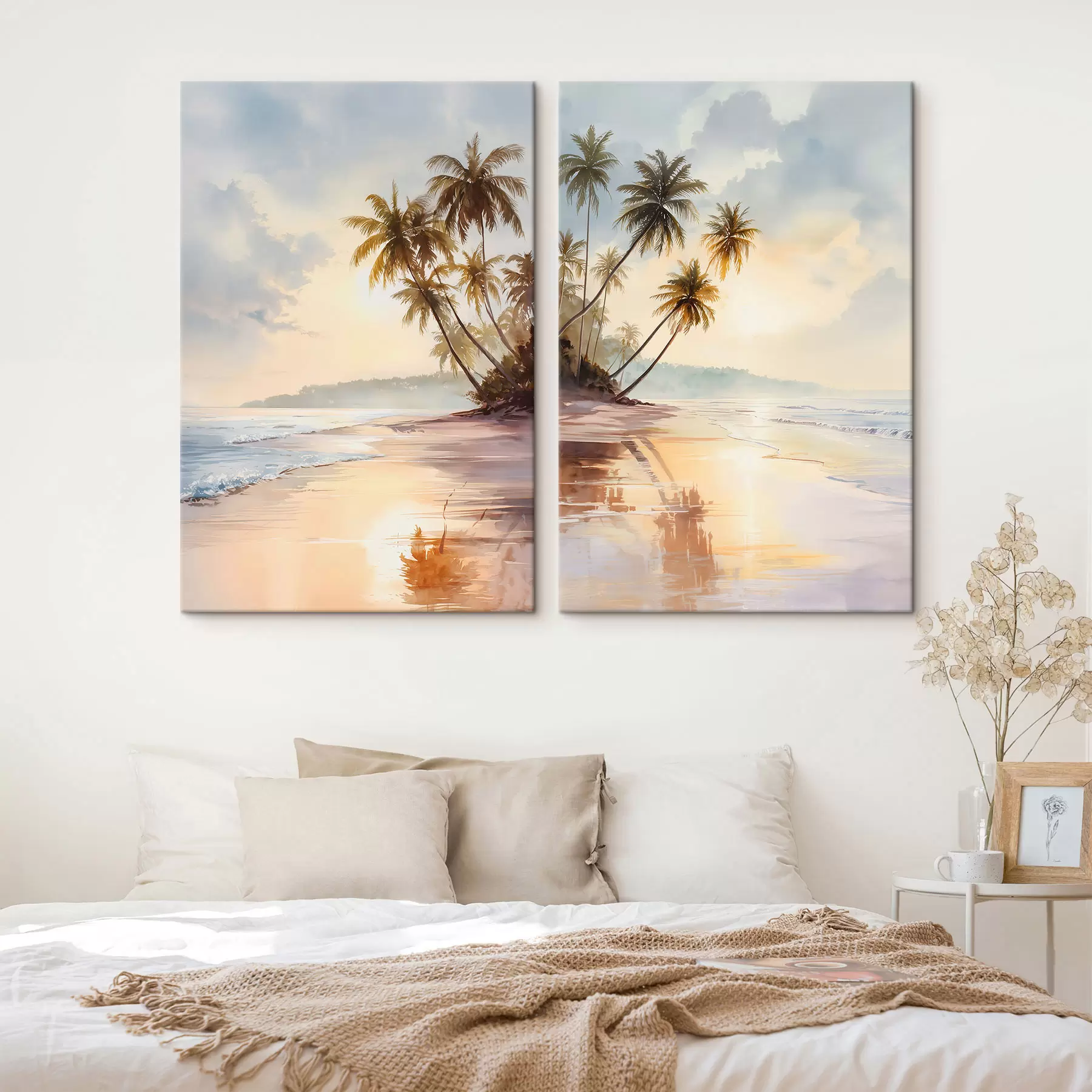 Obraz pláž pri západe slnka na ostrove v akvarelovom štýle m01177