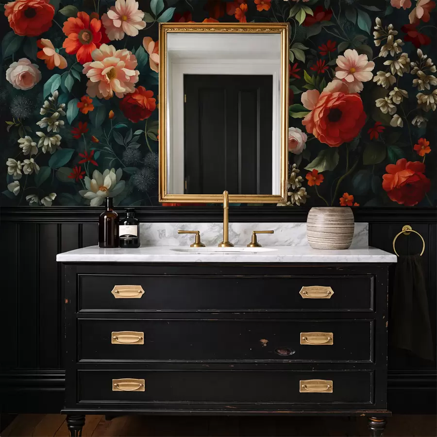 Fototapety Tmavý kvetinový vzor s bujnými záhradnými kvetmi w05087