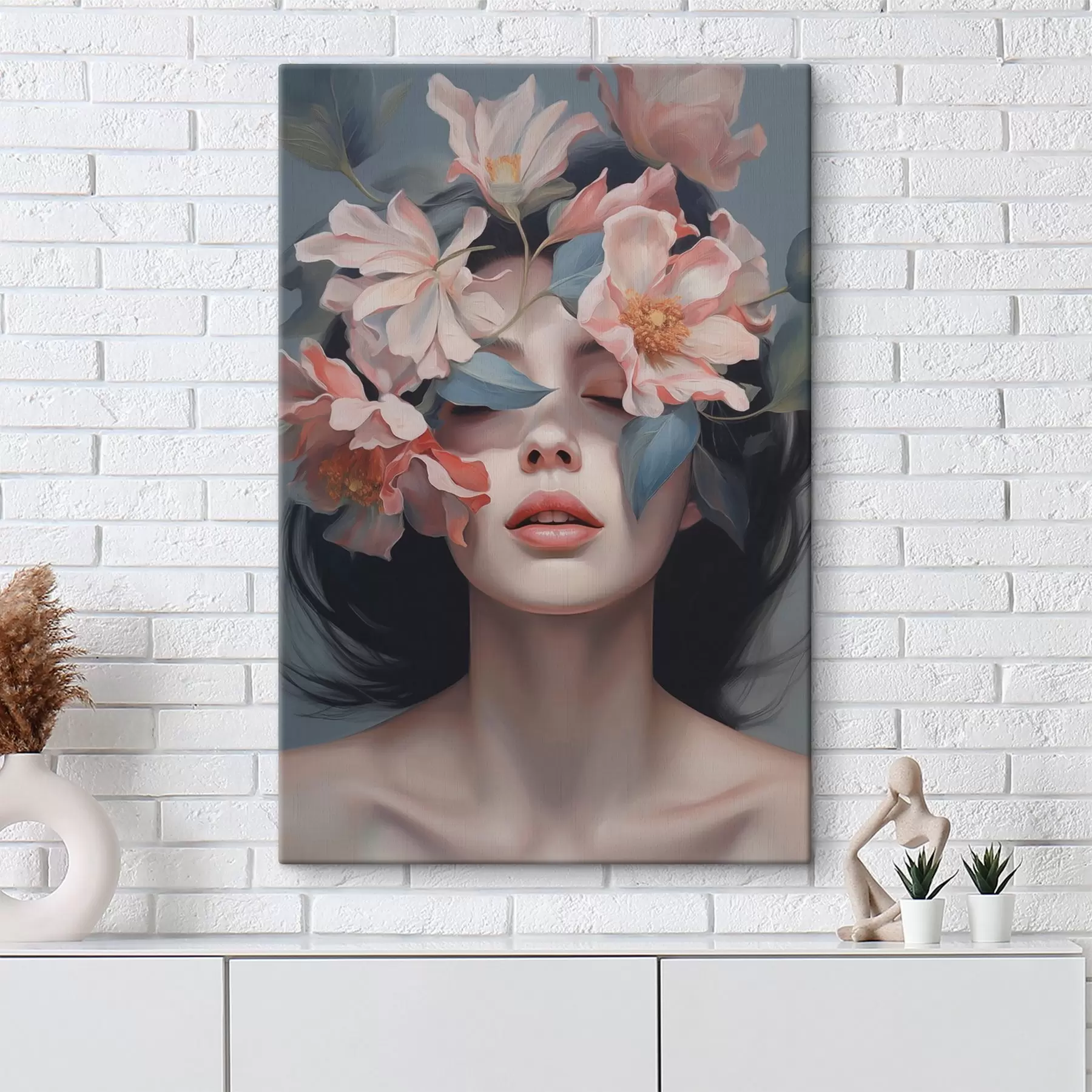 Obraz Abstraktný ženský portrét s kvetmi s47488