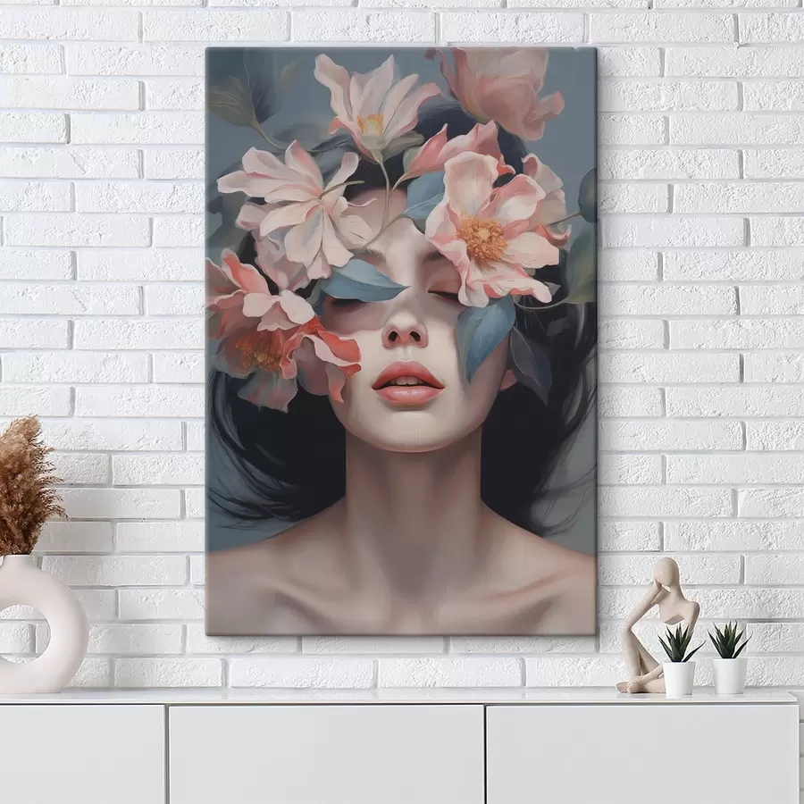 Obraz Abstraktný ženský portrét s kvetmi s47488