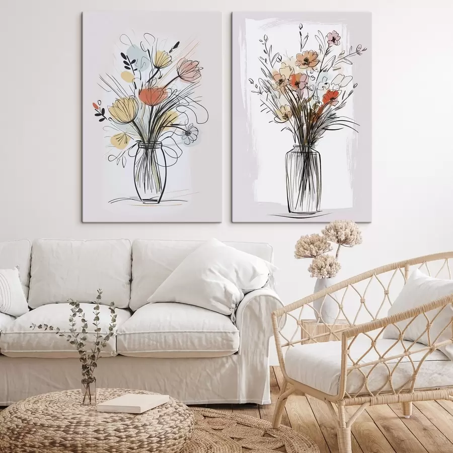 Obraz Kvety vo váze imitácia kresby m01224