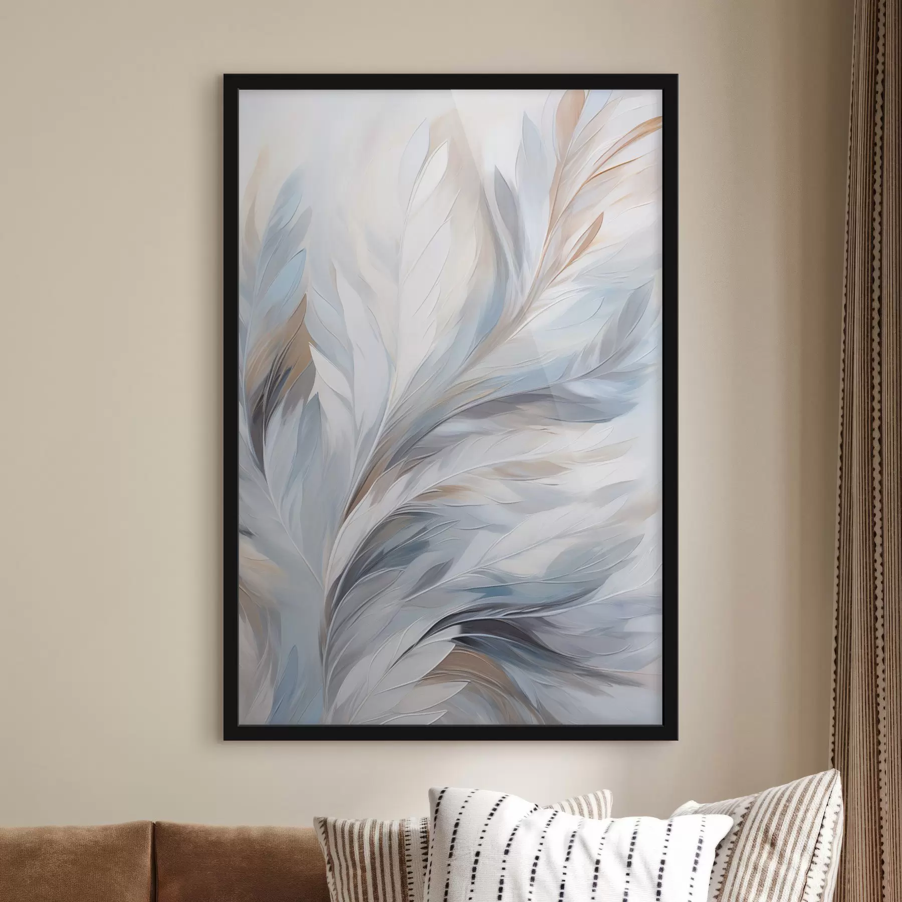 Fototapety Jemné svetlo modré a hnedé pierka s jemnou, éterickou štruktúrou na bielom pozadí f47416