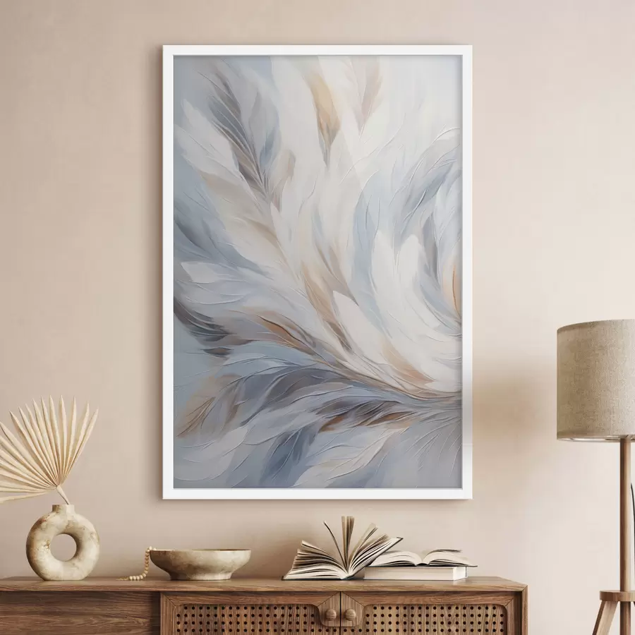 Fototapety Abstraktná maľba pier v odtieňoch bielej, modrej a hnedej farby s jemnou, plynulou textúrou a svetlým pozadím. f47417