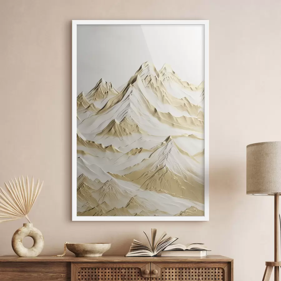 Fototapety Krajina so žltými, zasneženými horami s ostrými vrcholmi a hlbokými údoliami pod jasnou oblohou f47420