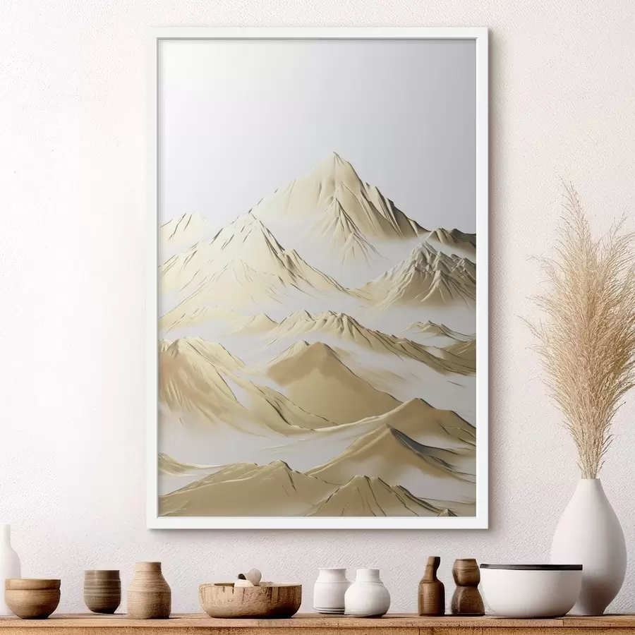 Fototapety Krajina so žltými, zasneženými horami s ostrými vrcholmi a hlbokými údoliami pod jasnou oblohou f47421