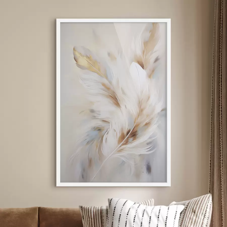 Fototapety Veľké, mäkké perie s kombináciou bielych, žltých a hnedých odtieňov na svetlom, abstraktnom pozadí. f47442