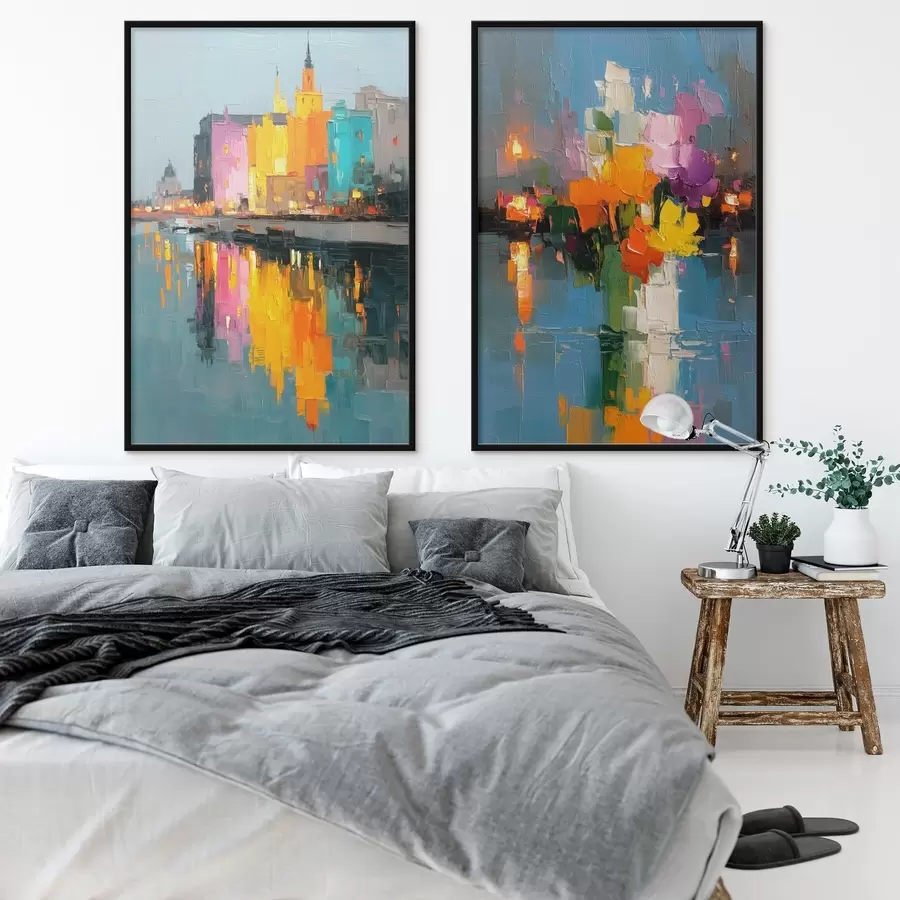 Fototapety Dynamika mesta: abstraktná kompozícia s odrazmi svetiel na rieke d00569