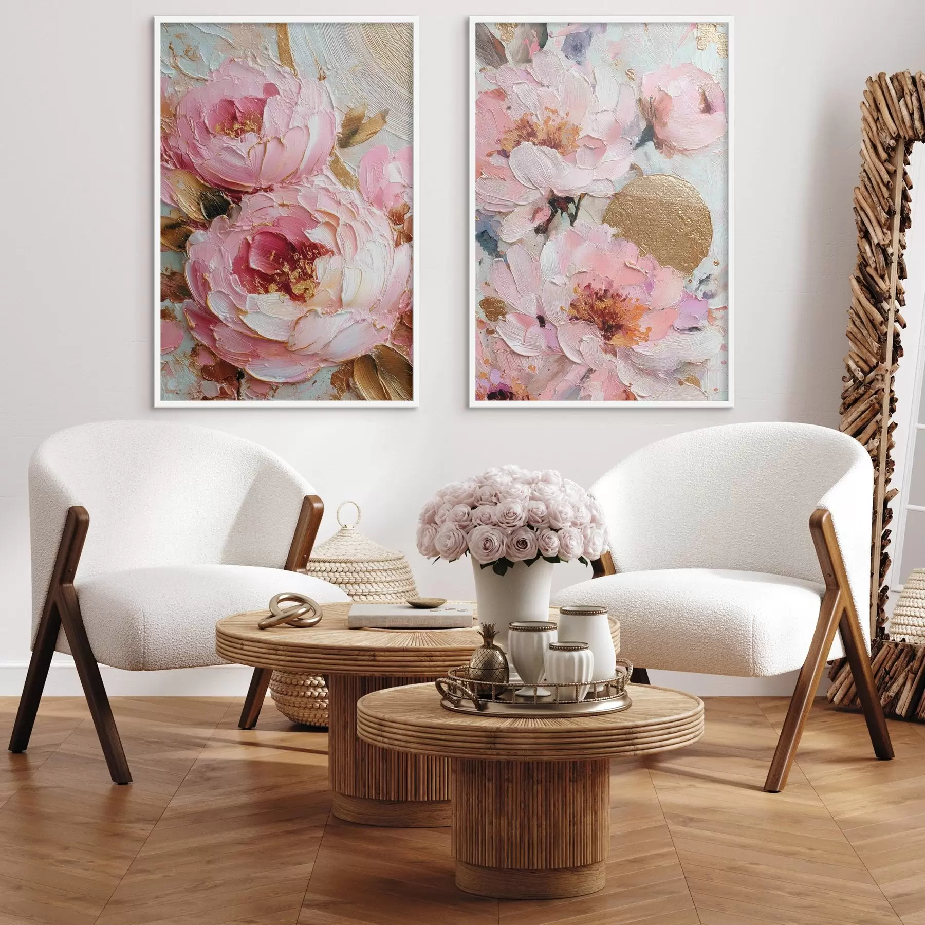 Fototapety Objemová maľba impastom s ružovými pivonkami a textúrovanými detailmi d00573