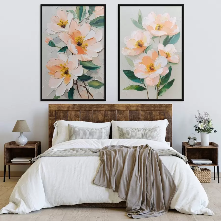 Fototapety Maľba v štýle impasto kombinujúca veľkú kyticu a jednotlivé kvety d00579