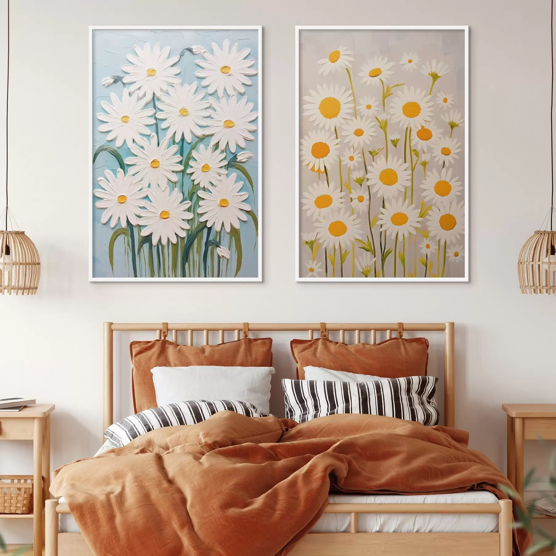 Fototapety Jarná sviežosť: diptych s objemnými sedmokráskami v štýle impasto d00633