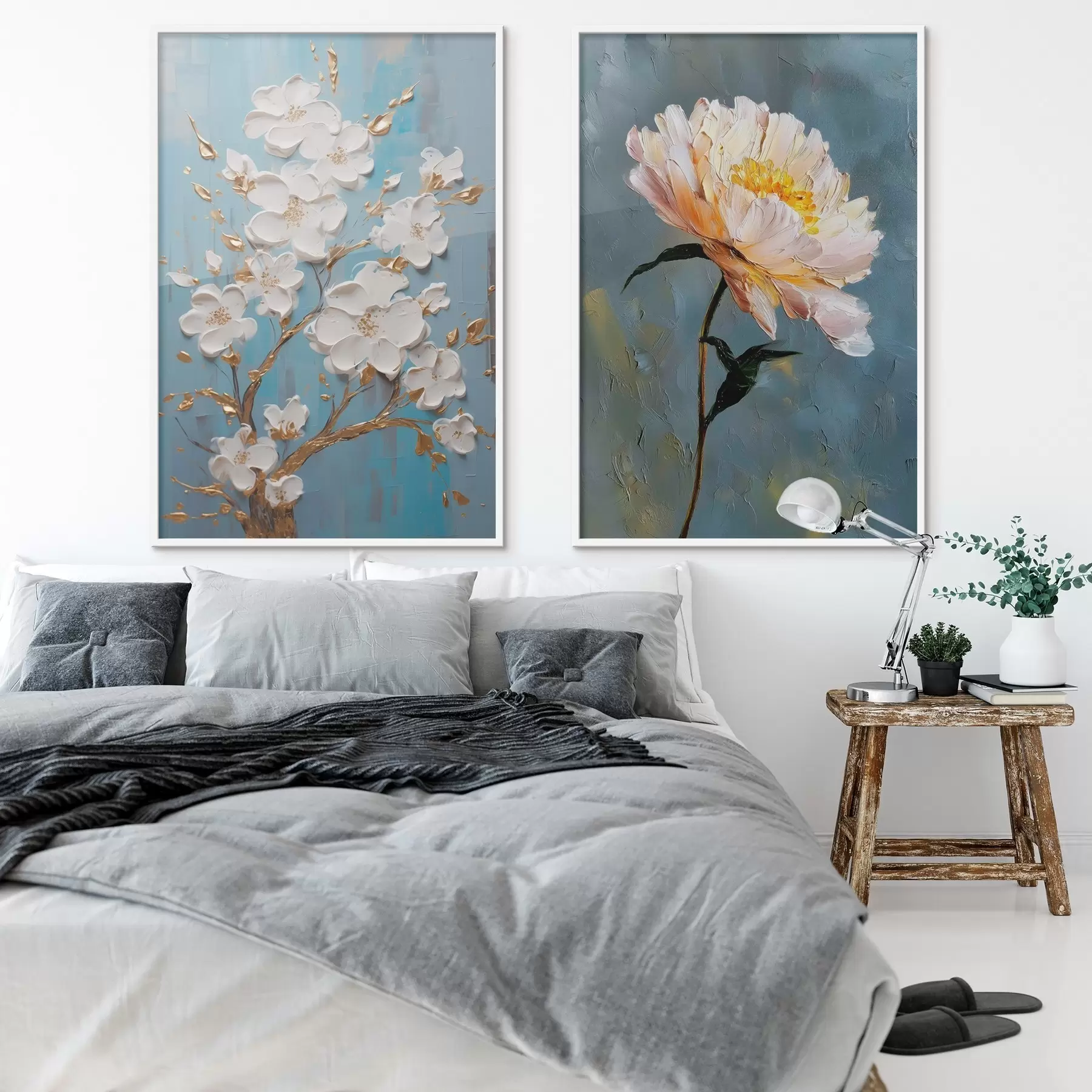 Fototapety Kvitnúca vetva a pivonka: reliéfna kompozícia d00637