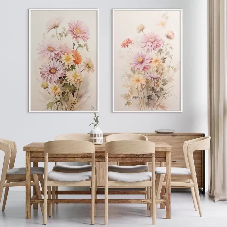 Fototapety Kytica farebných kvetov, jemný akvarelový štýl, na svetlom pozadí, botanická ilustrácia d00649