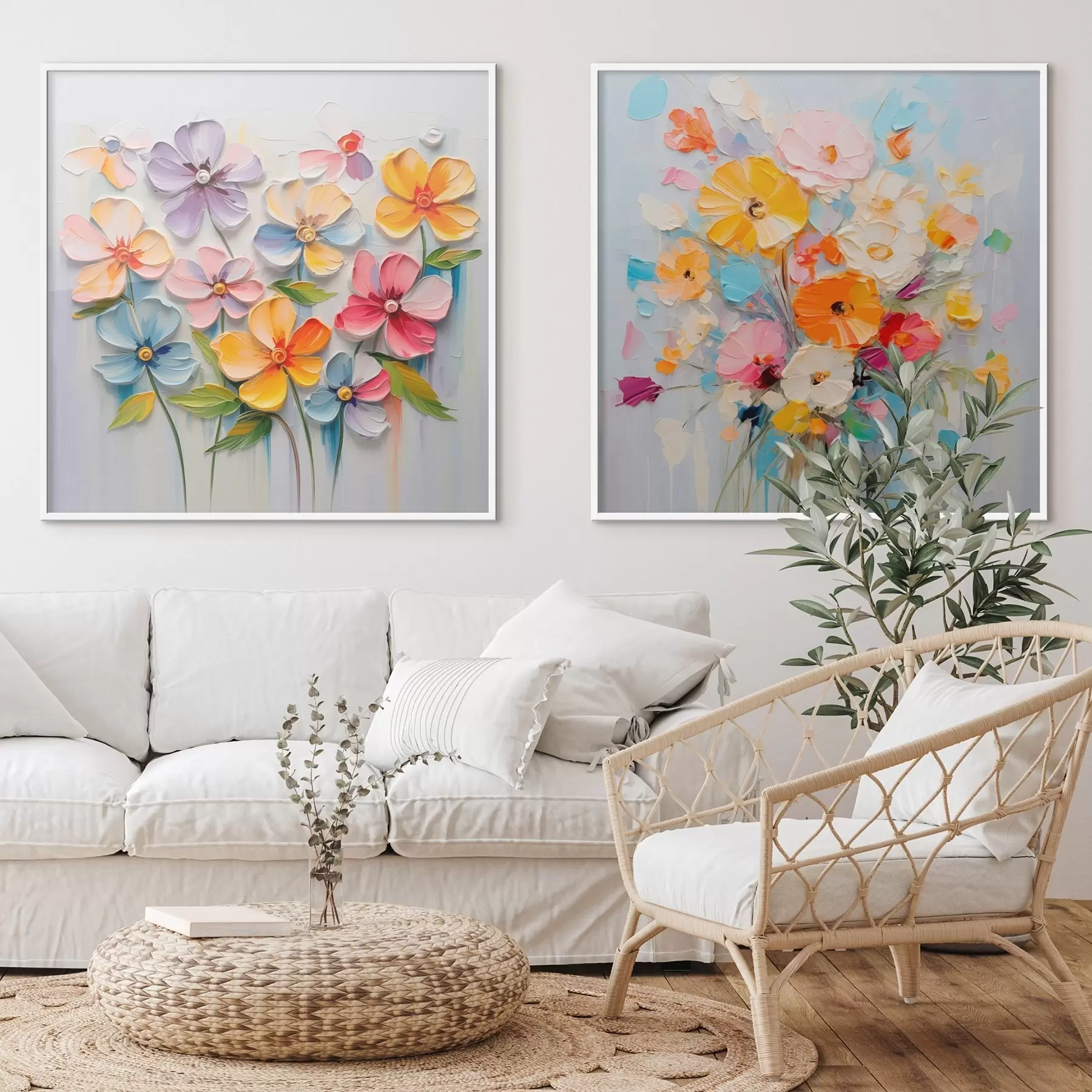 Fototapety Abstraktné kompozície svetlých kvetov vytvorené technikou impasto d00662