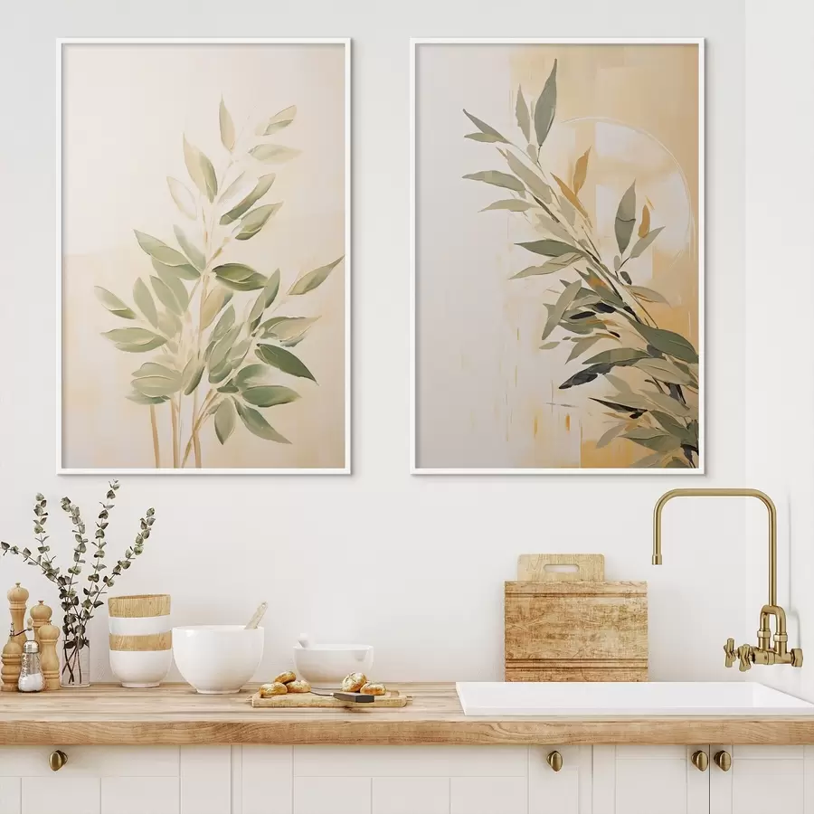 Fototapety Botanická vetva so zelenými listami na teplom pozadí d00686