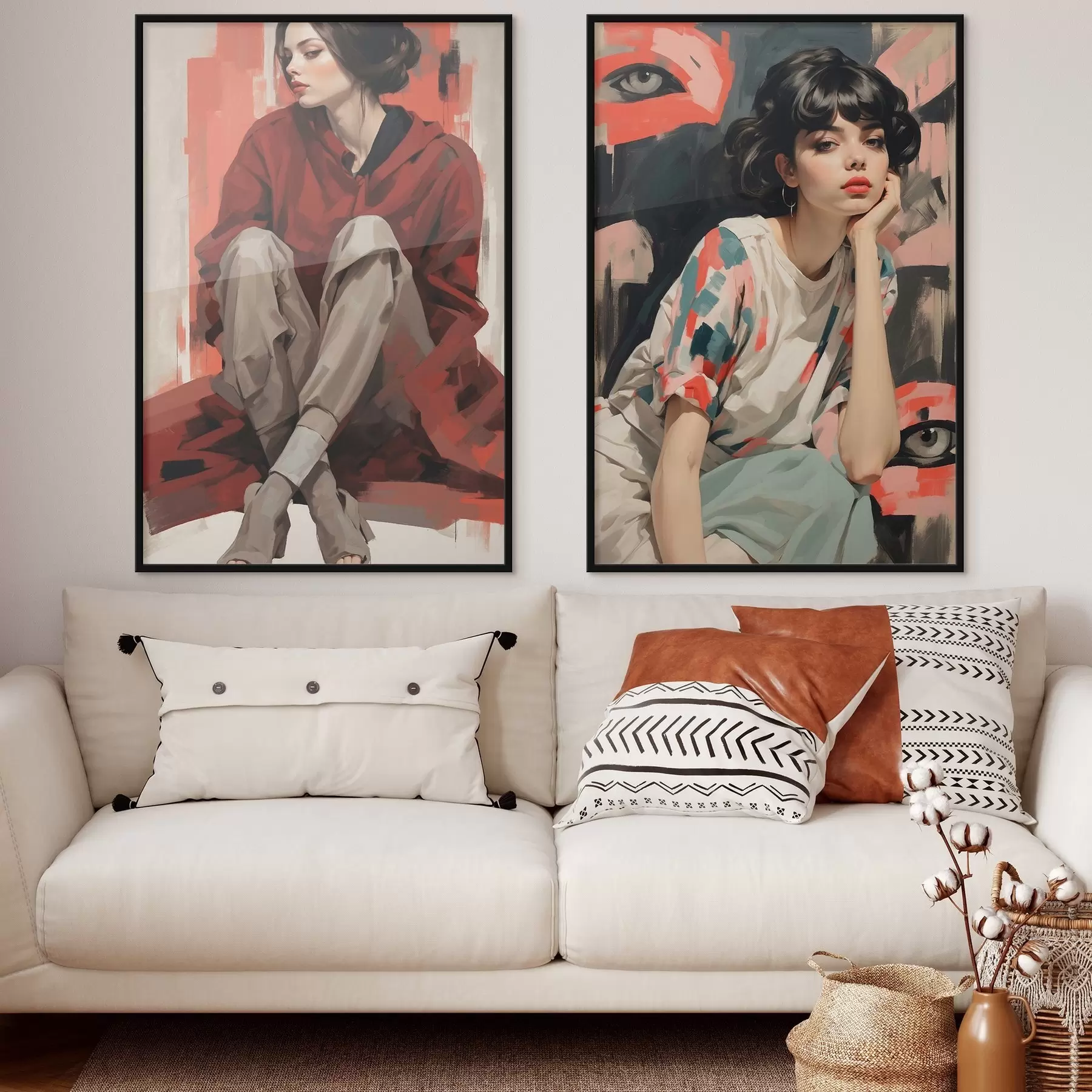 Fototapety Portréty dievčat v červených a béžových abstraktných štýloch d00695