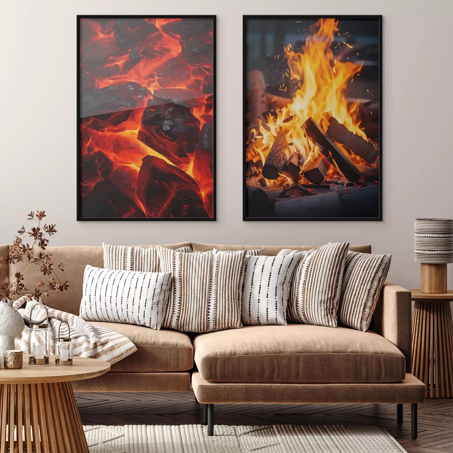 Fototapety Horiace uhlíky a plamene v tme d00696