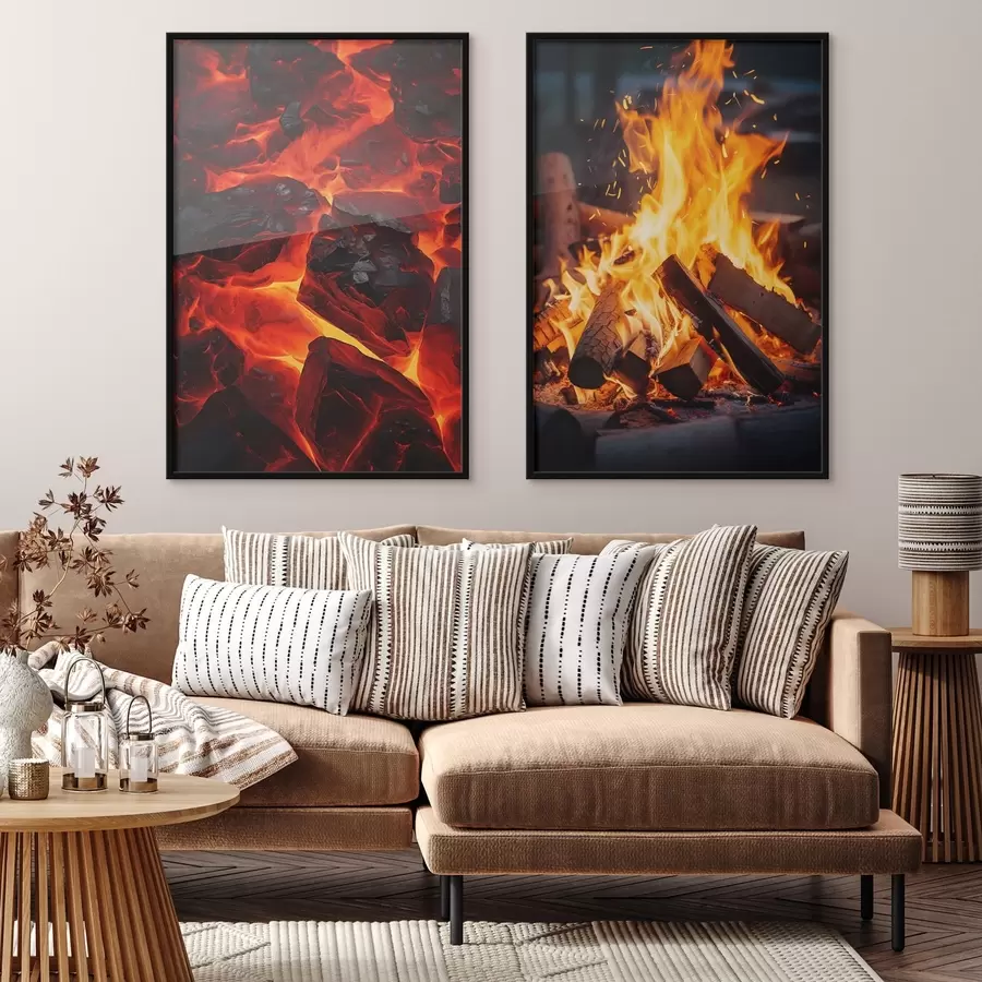 Fototapety Horiace uhlíky a plamene v tme d00696