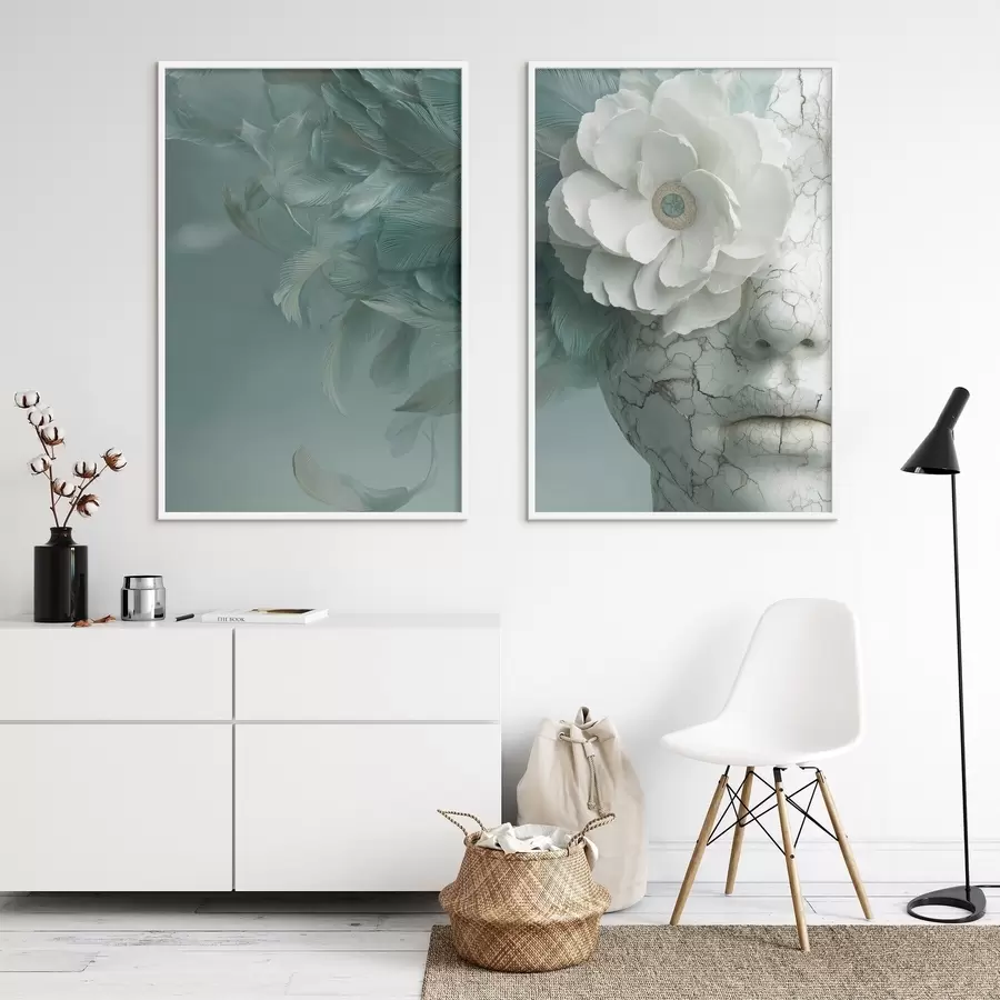 Fototapety mramorová tvár dievčaťa s kvetinou a perami d00699