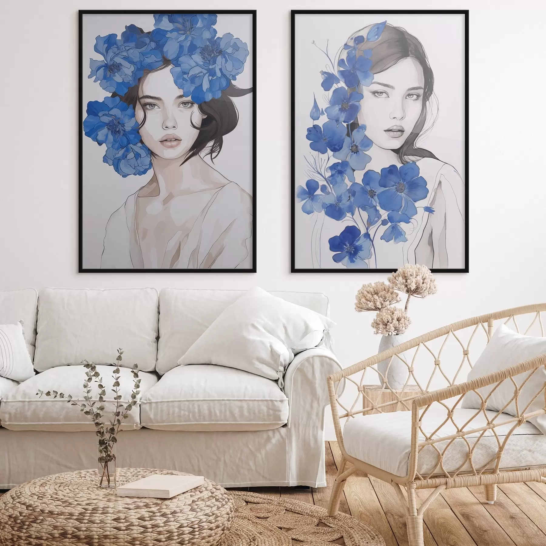 Fototapety Portrét dievčaťa s modrými kvetmi d00721