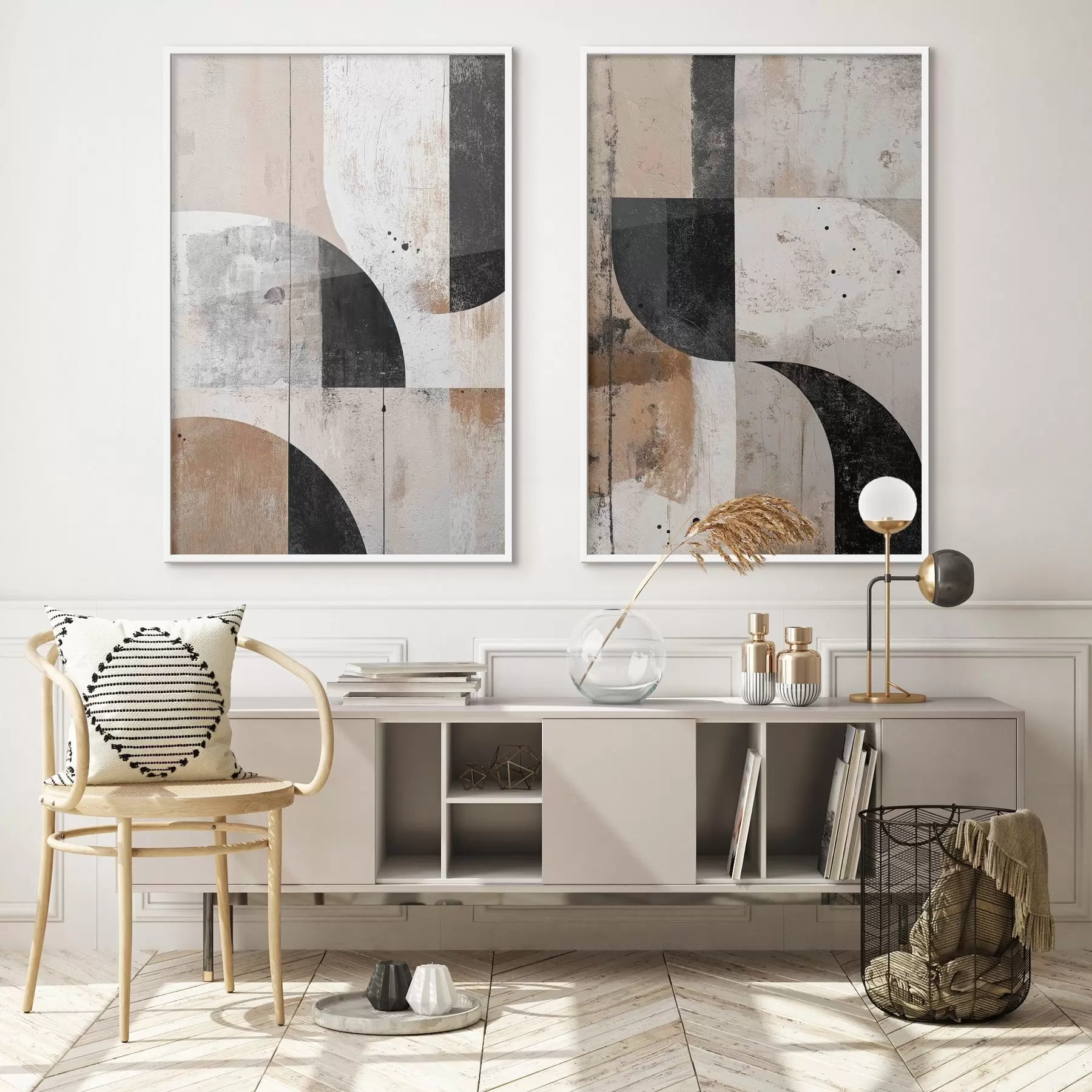 Fototapety Geometrické tvary v béžových a čiernych odtieňoch d00750