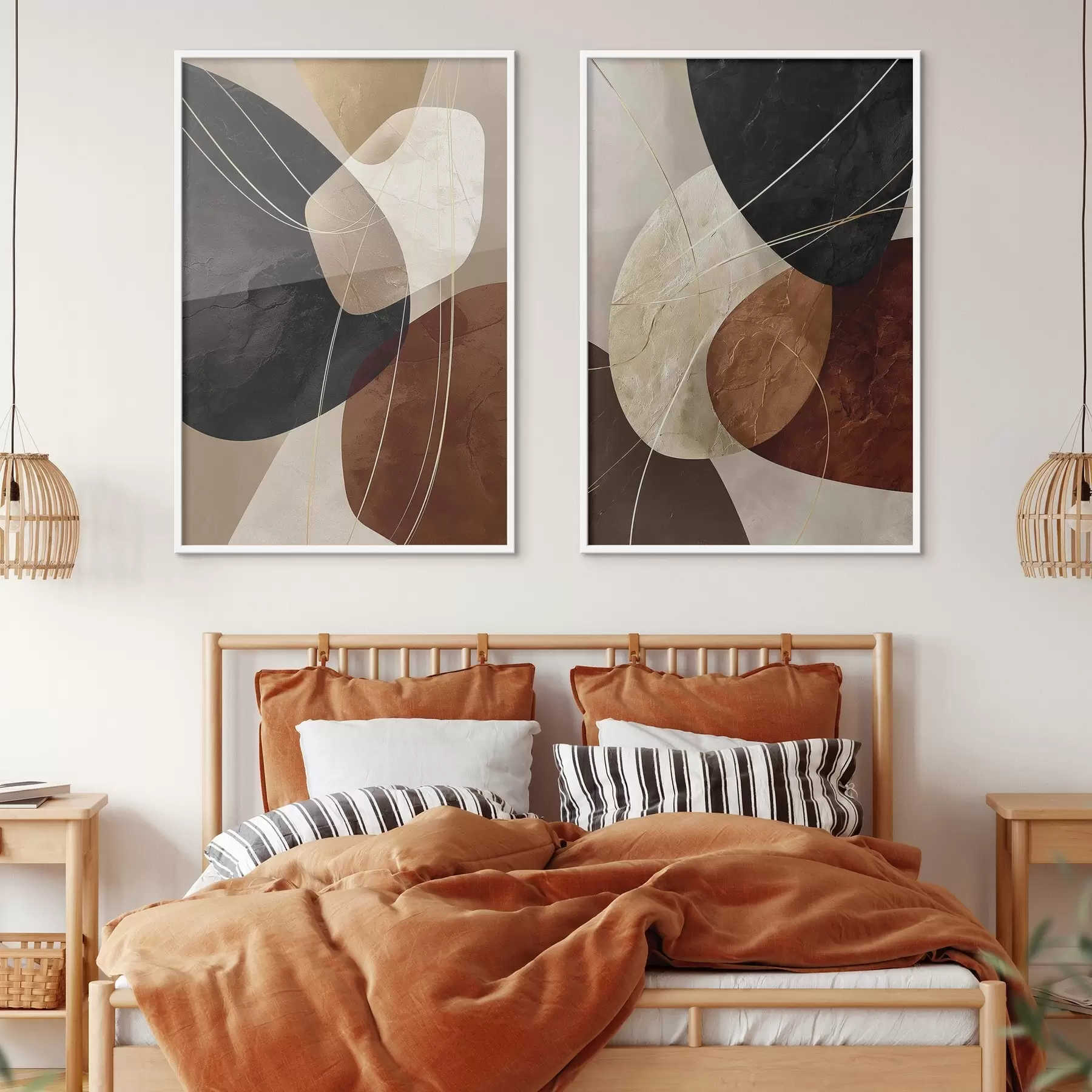 Fototapety Geometrické ovály v teplej farebnej palete so žltými čiarami d00763