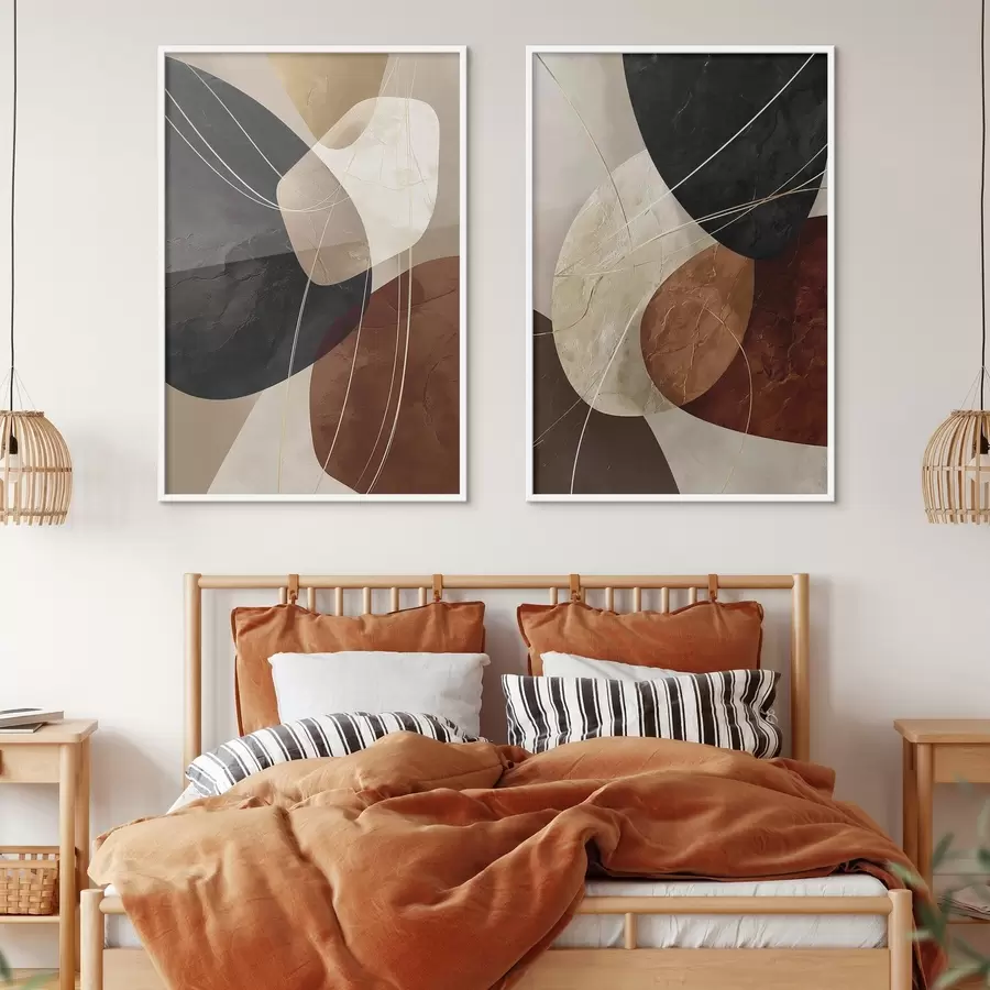 Fototapety Geometrické ovály v teplej farebnej palete so žltými čiarami d00763