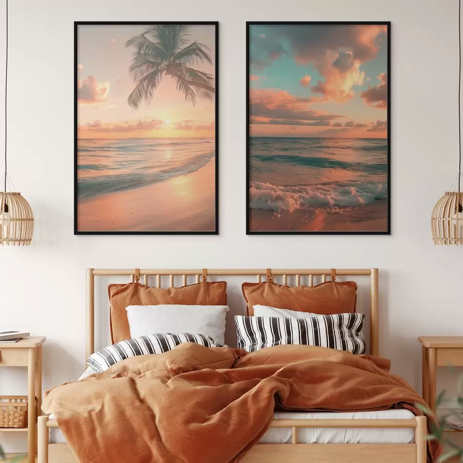 Fototapety Západ slnka na pobreží mora s výhľadom na vlny d00787