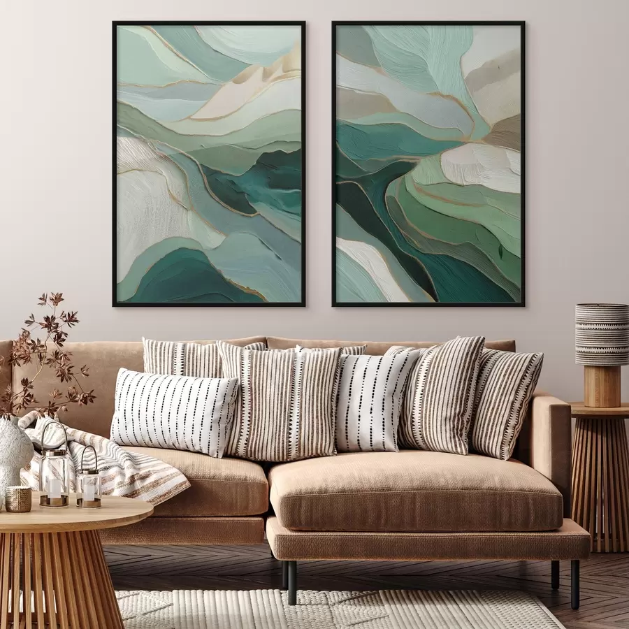 Fototapety Smaragdová vrstvená abstrakcia so žltým obrysom d00766