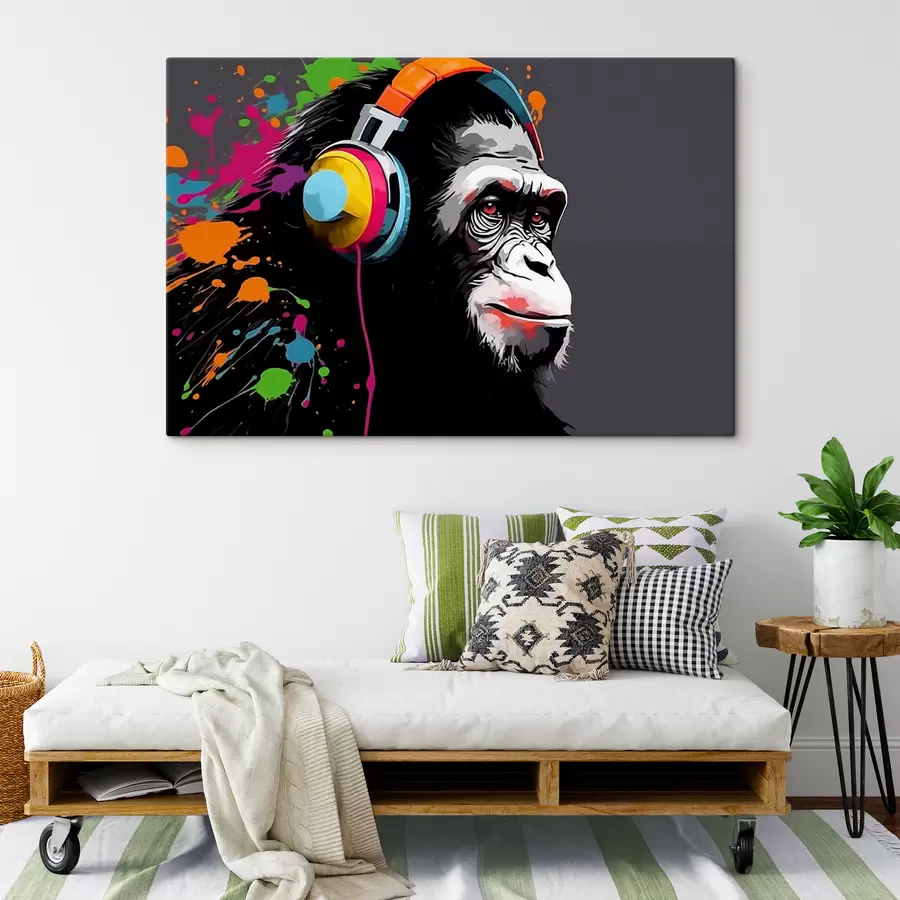 Obraz Opica so slúchadlami s47385