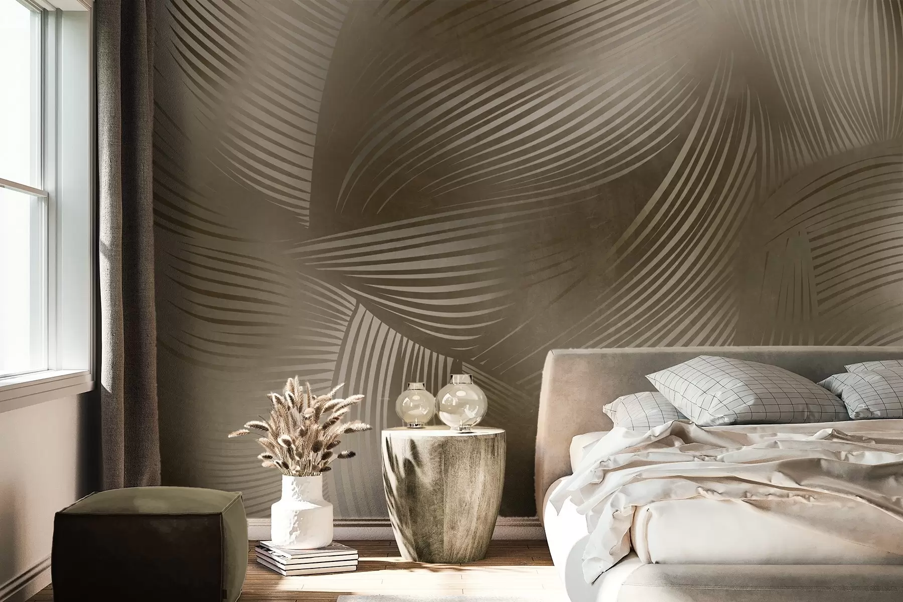 Fototapety Abstraktná tlač plynulých, zakrivených línií v odtieňoch tmavohnedej farby vytvára textúrované, moderné umenie. w09646