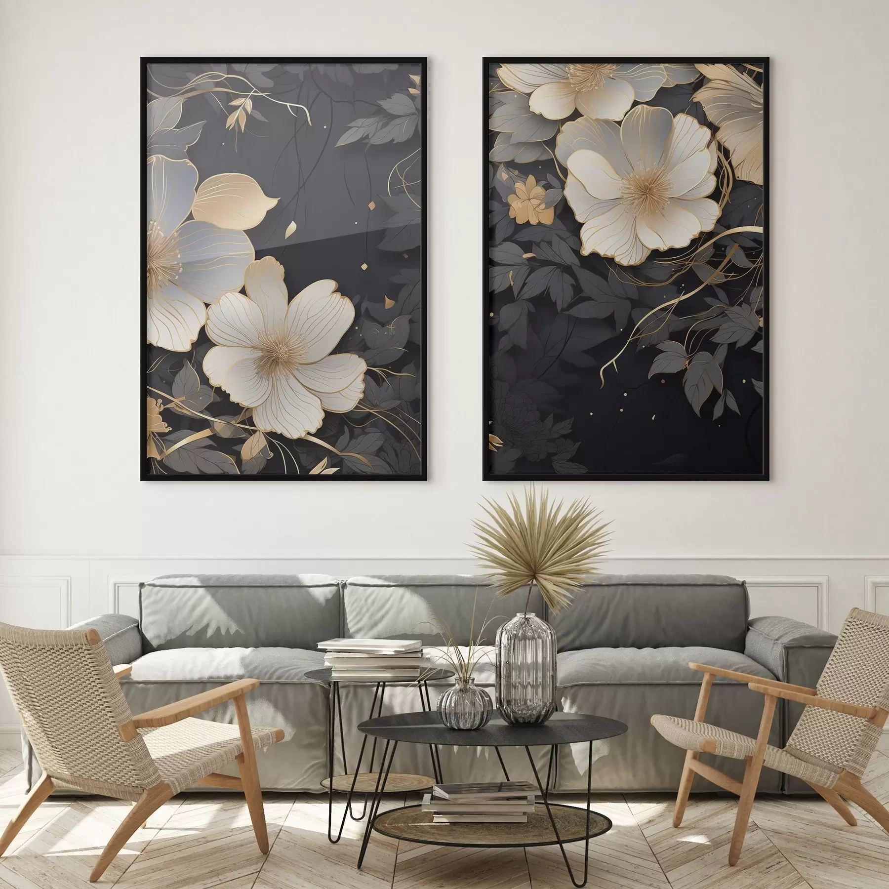 Fototapety Veľké abstraktné kvety na tmavom pozadí d01066