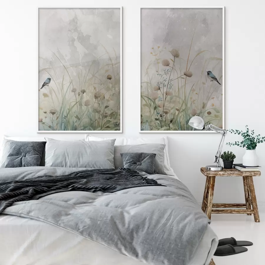 Fototapety Vtáky na pozadí divokých kvetov d01068