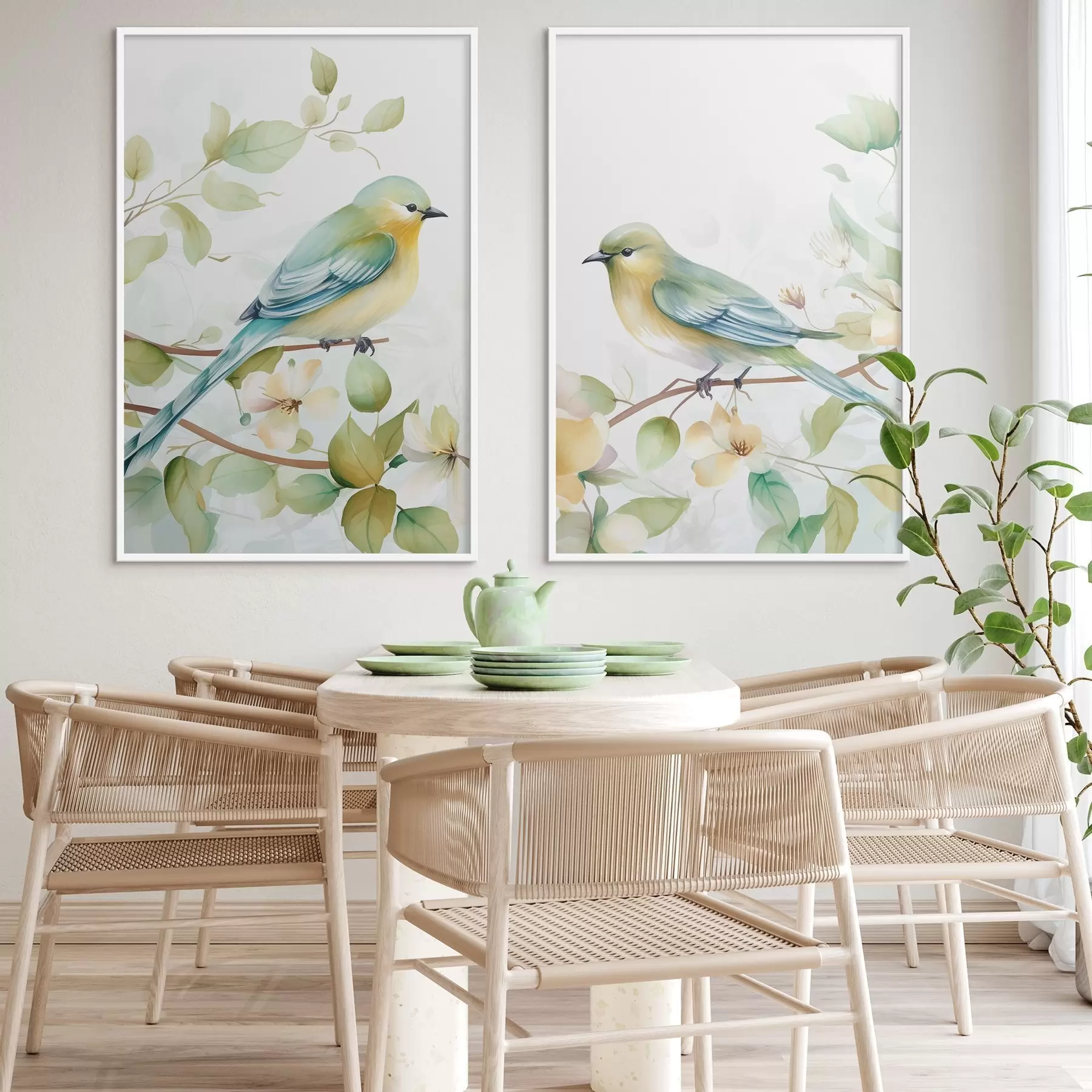 Fototapety Dve sýkorky na vetvičkách jazmínu d01069