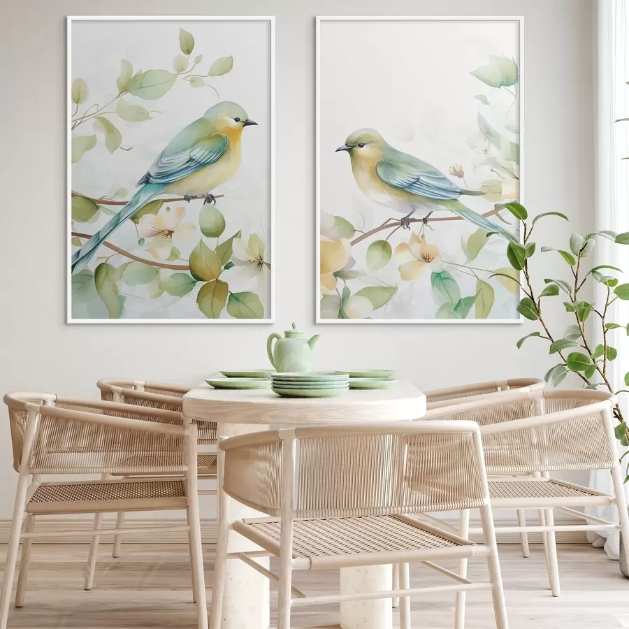 Fototapety Dve sýkorky na vetvičkách jazmínu d01069