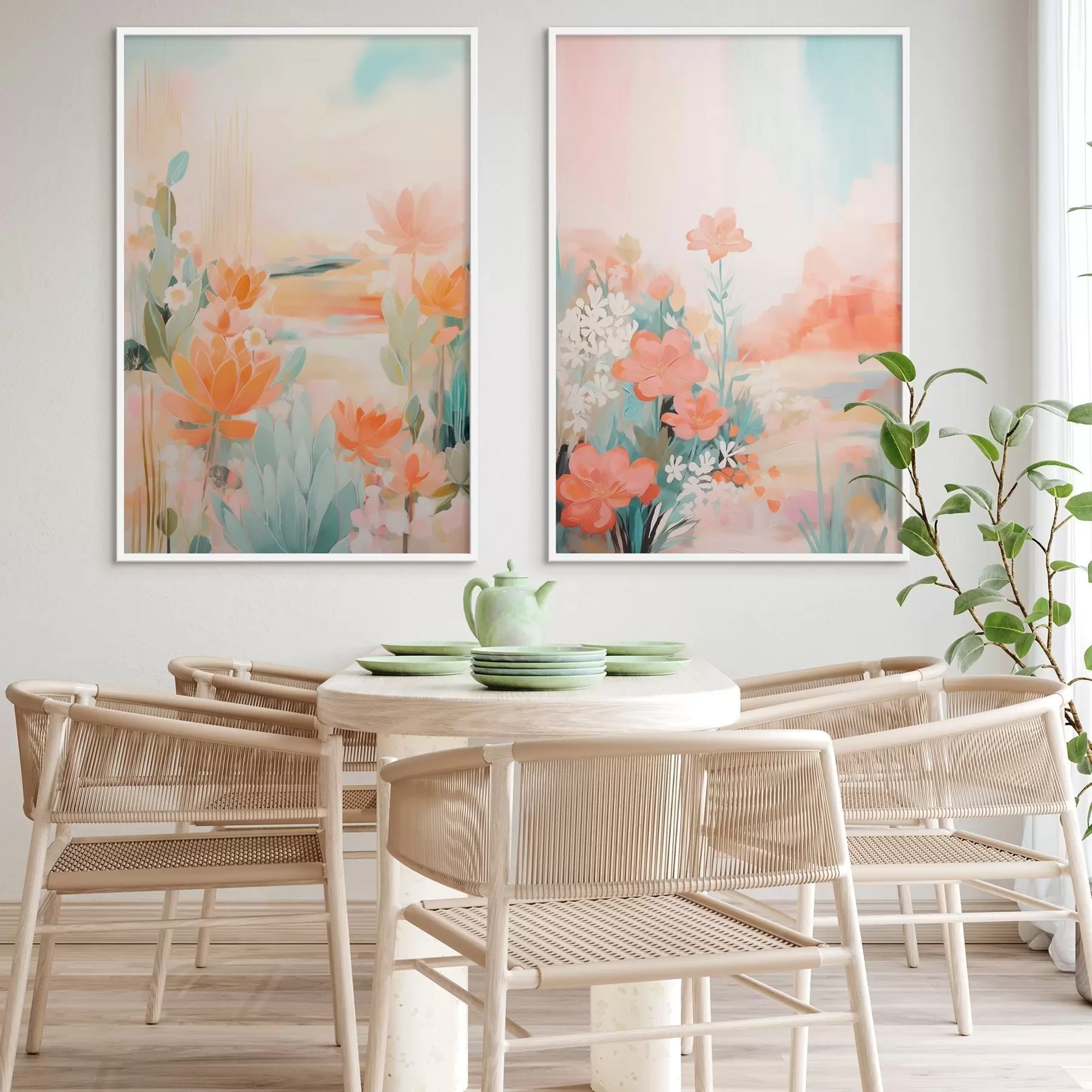 Fototapety Kvetinové motívy v pastelových tónoch na pozadí ľahko zamatového údolia d01085